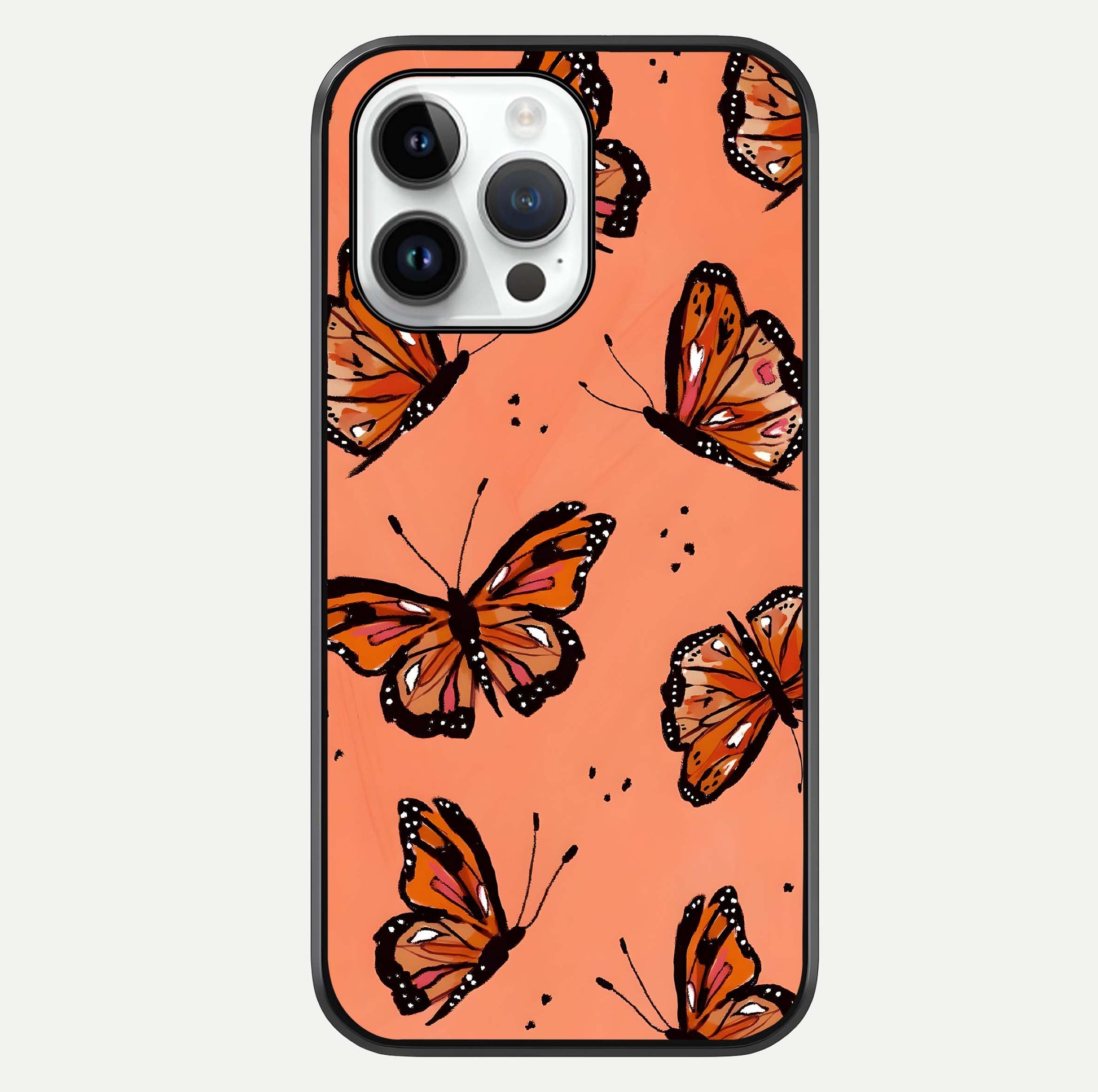 Coral Wing Butterfly Glass Case For iPhone 14 Pro by Custom World