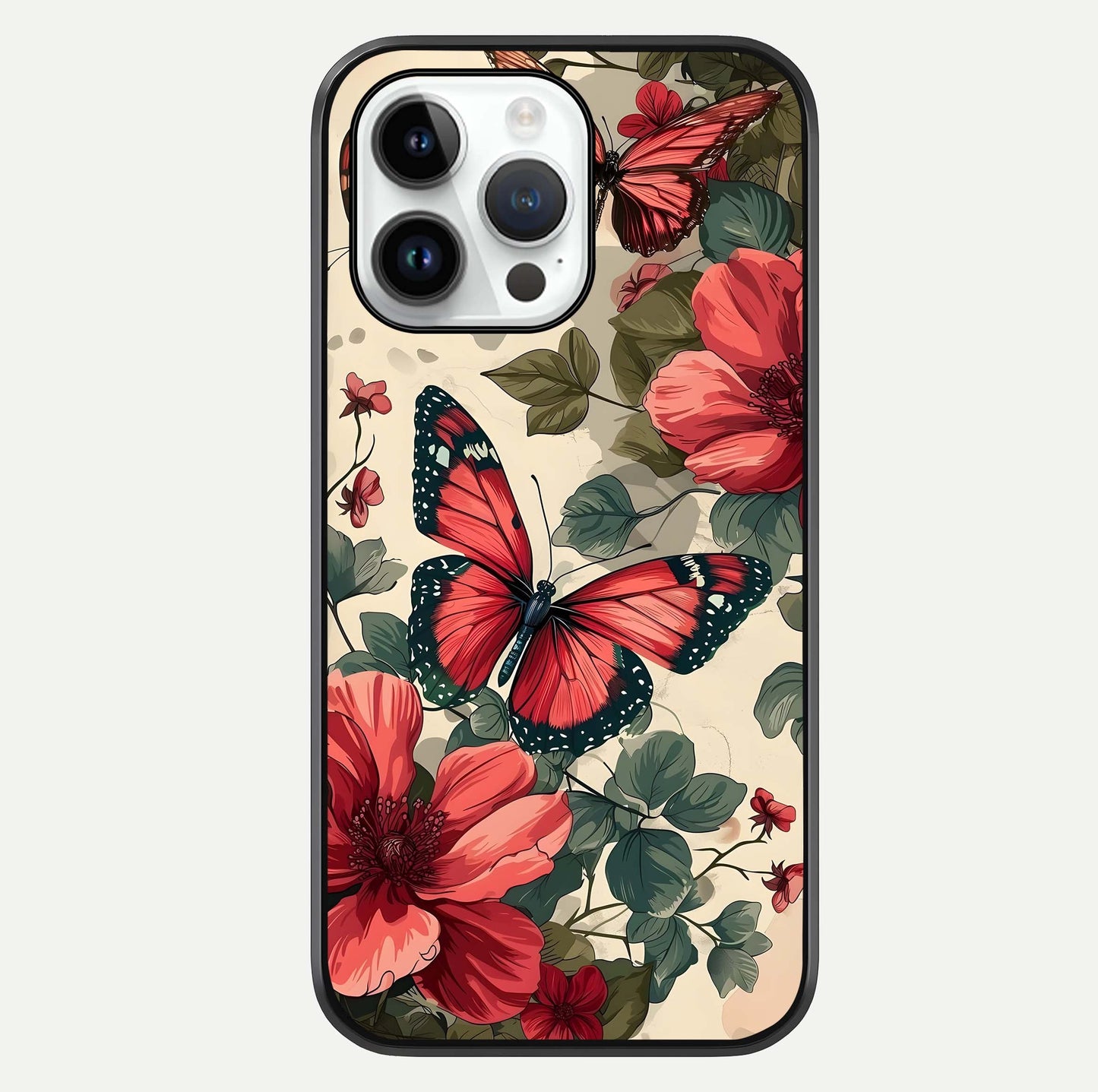 Crimson Butterfly Garden Glass Case For iPhone 14 Pro by Custom World