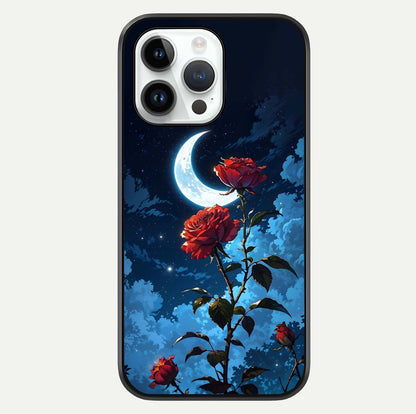 Crimson Rose Moon Glass Case For iPhone 14 Pro by Custom World