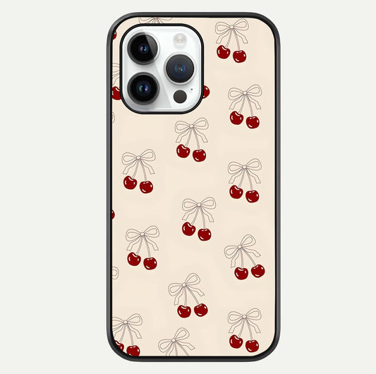 Cute Cherry Pattern Glass Case For iPhone 14 Pro by Custom World