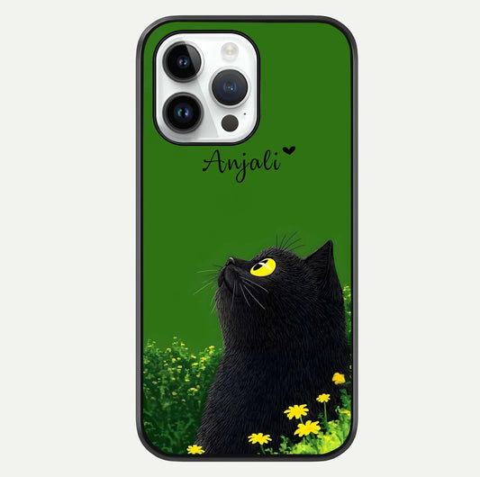 Emerald Cat Custom Name Glass Case For iPhone 14 Pro by Custom World