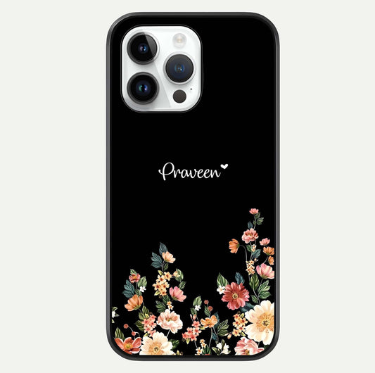 Floral Design Personalized Custom Name Glass Case For iPhone 14 Pro by Custom World