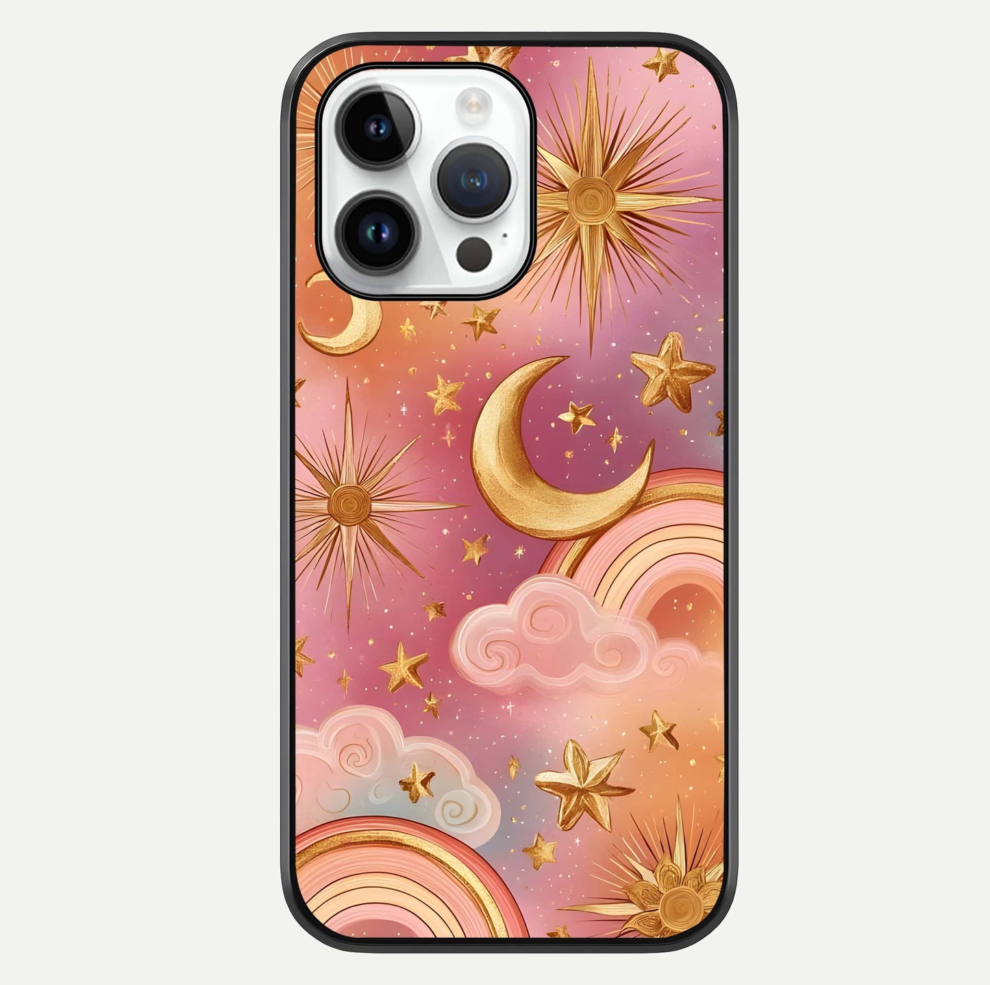 Golden Celestial Dreams Glass Case For iPhone 14 Pro by Custom World