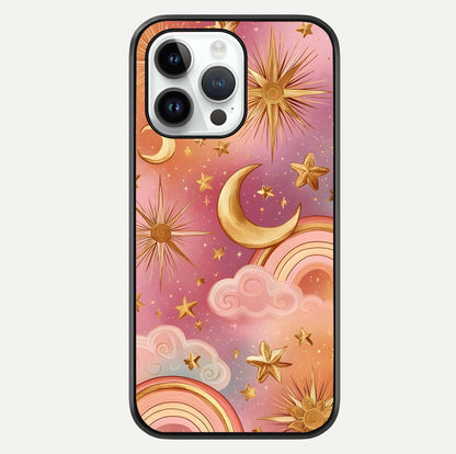 Golden Celestial Dreams Glass Case For iPhone 14 Pro by Custom World