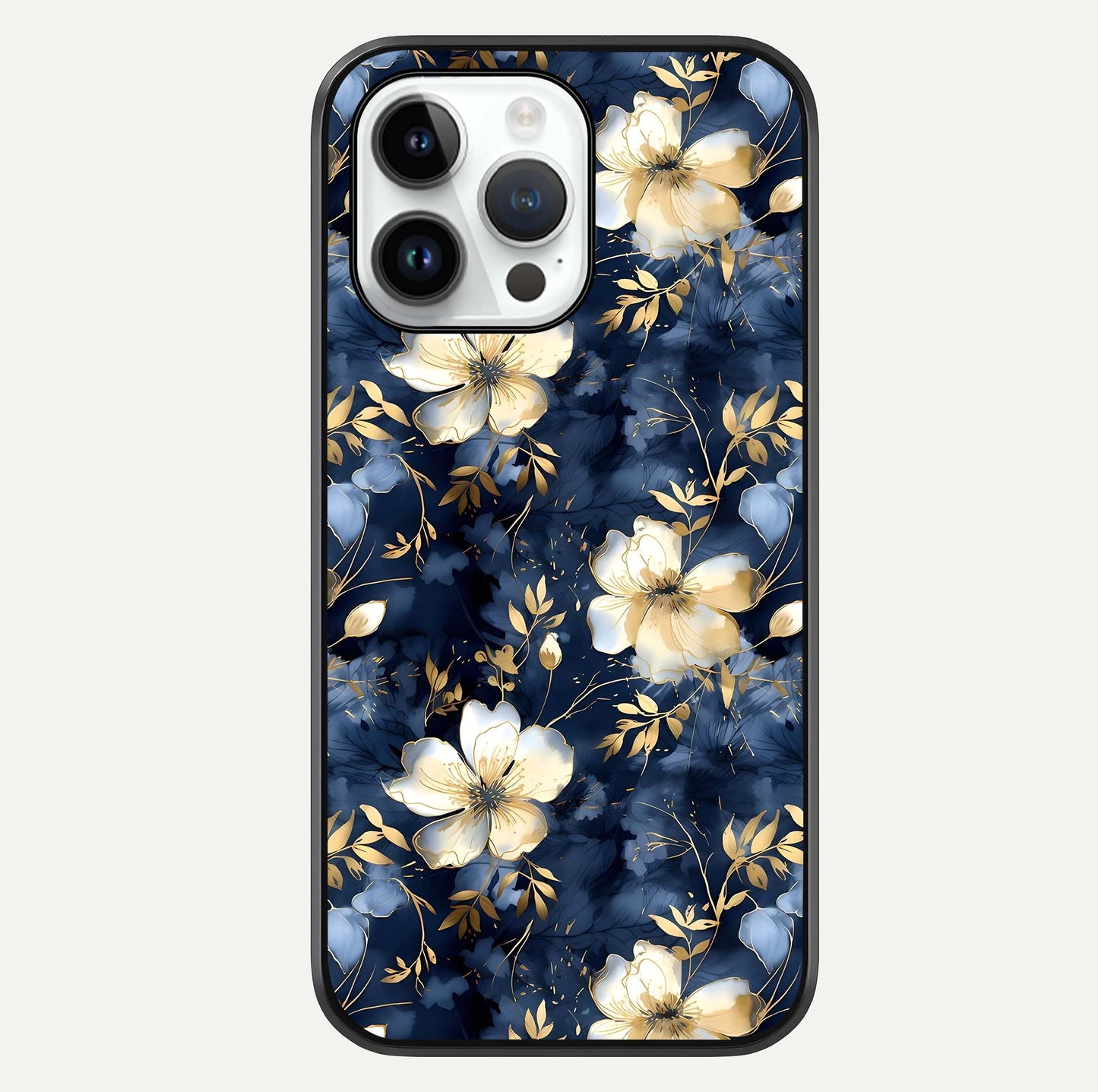 Golden Midnight Bloom Glass Case For iPhone 14 Pro by Custom World