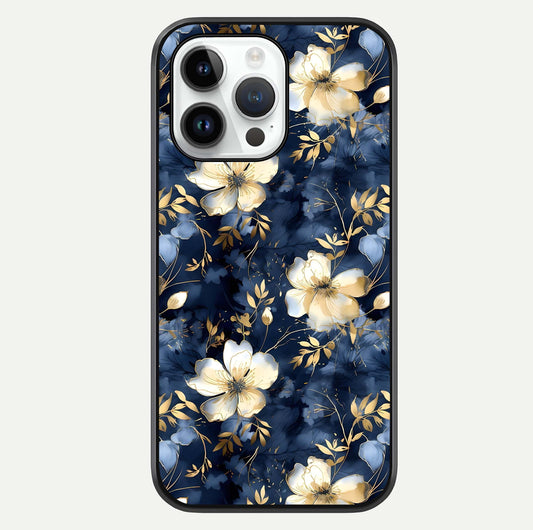 Golden Midnight Bloom Glass Case For iPhone 14 Pro by Custom World