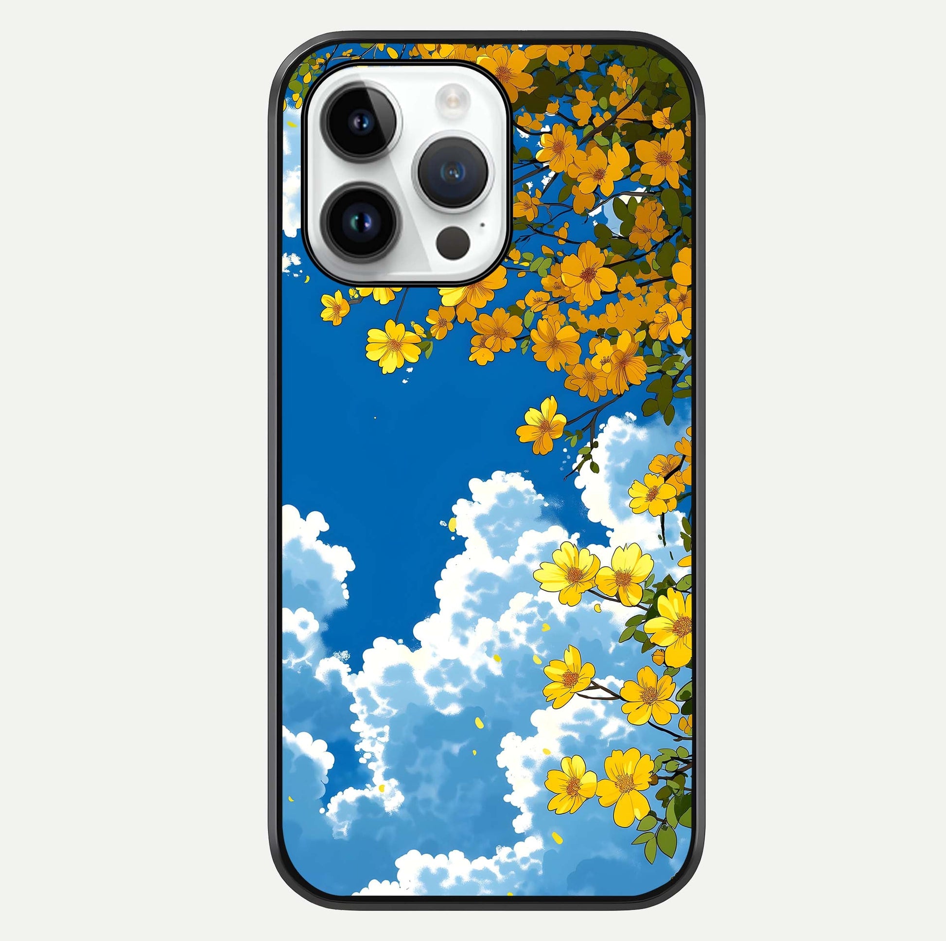 Golden Petal Sky Glass Case For iPhone 14 Pro by Custom World