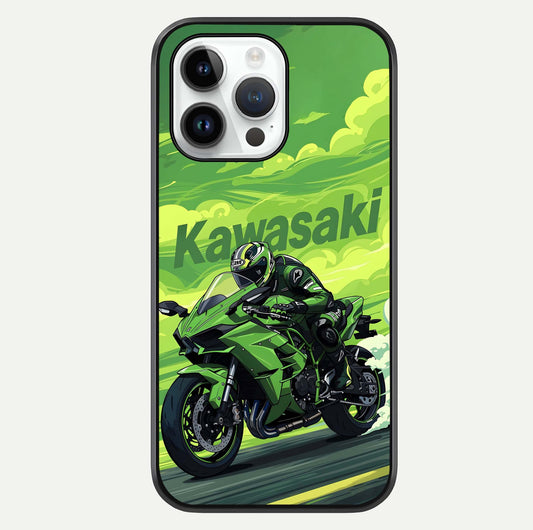 Green Kawasaki Glass Case For iPhone 14 Pro by Custom World
