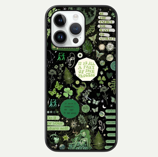 Green Moon Energy Glass Case For iPhone 14 Pro by Custom World