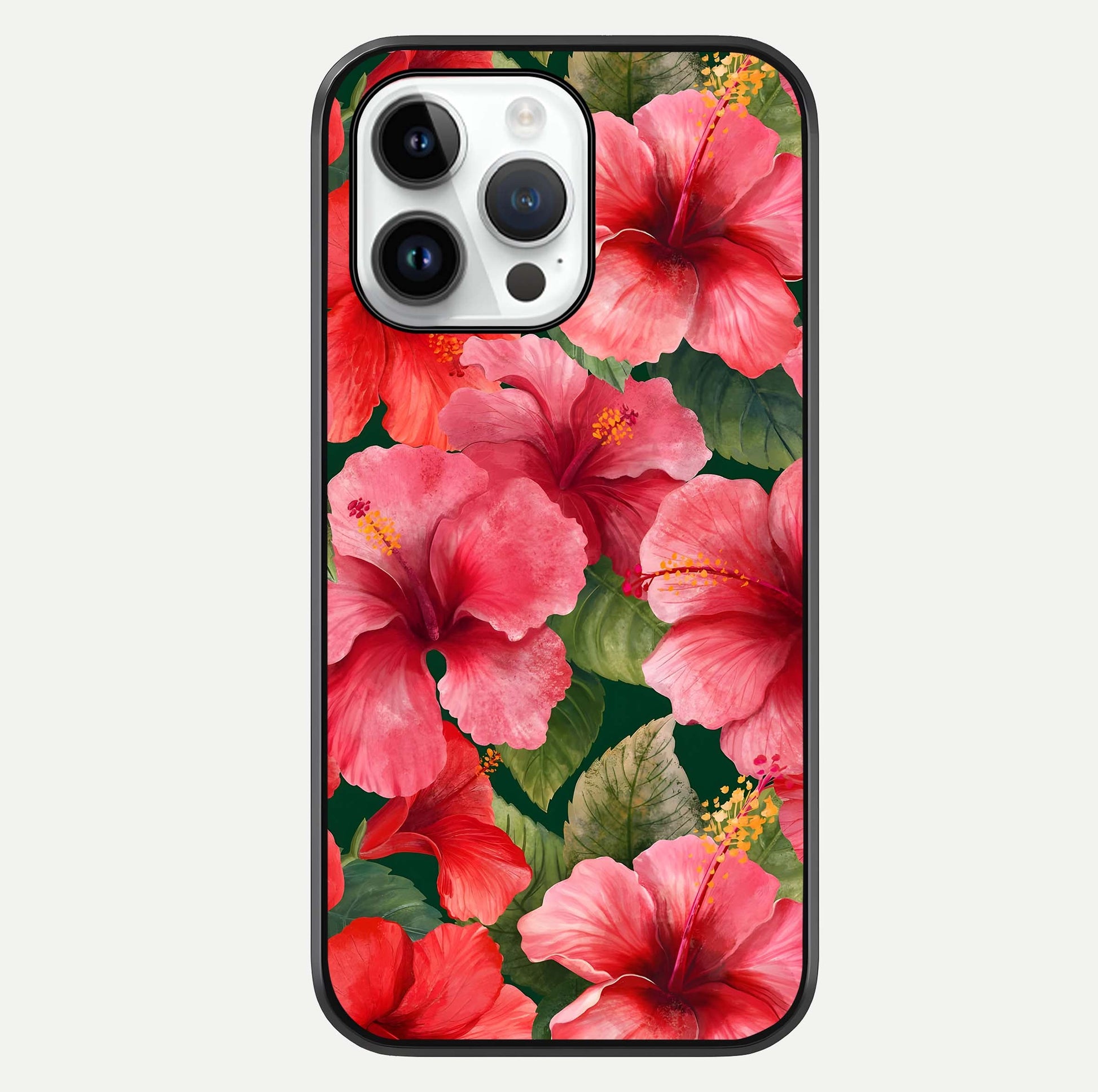 Hibiscus Pattern Glass Case For iPhone 14 Pro by Custom World