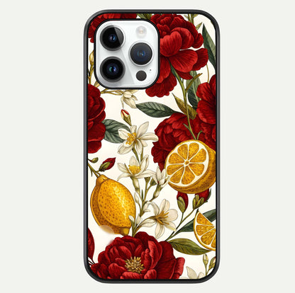 Lemon Rose Charm Glass Case For iPhone 14 Pro by Custom World