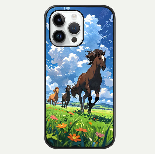 Majestic Horses Galloping Glass Case For iPhone 14 Pro by Custom World
