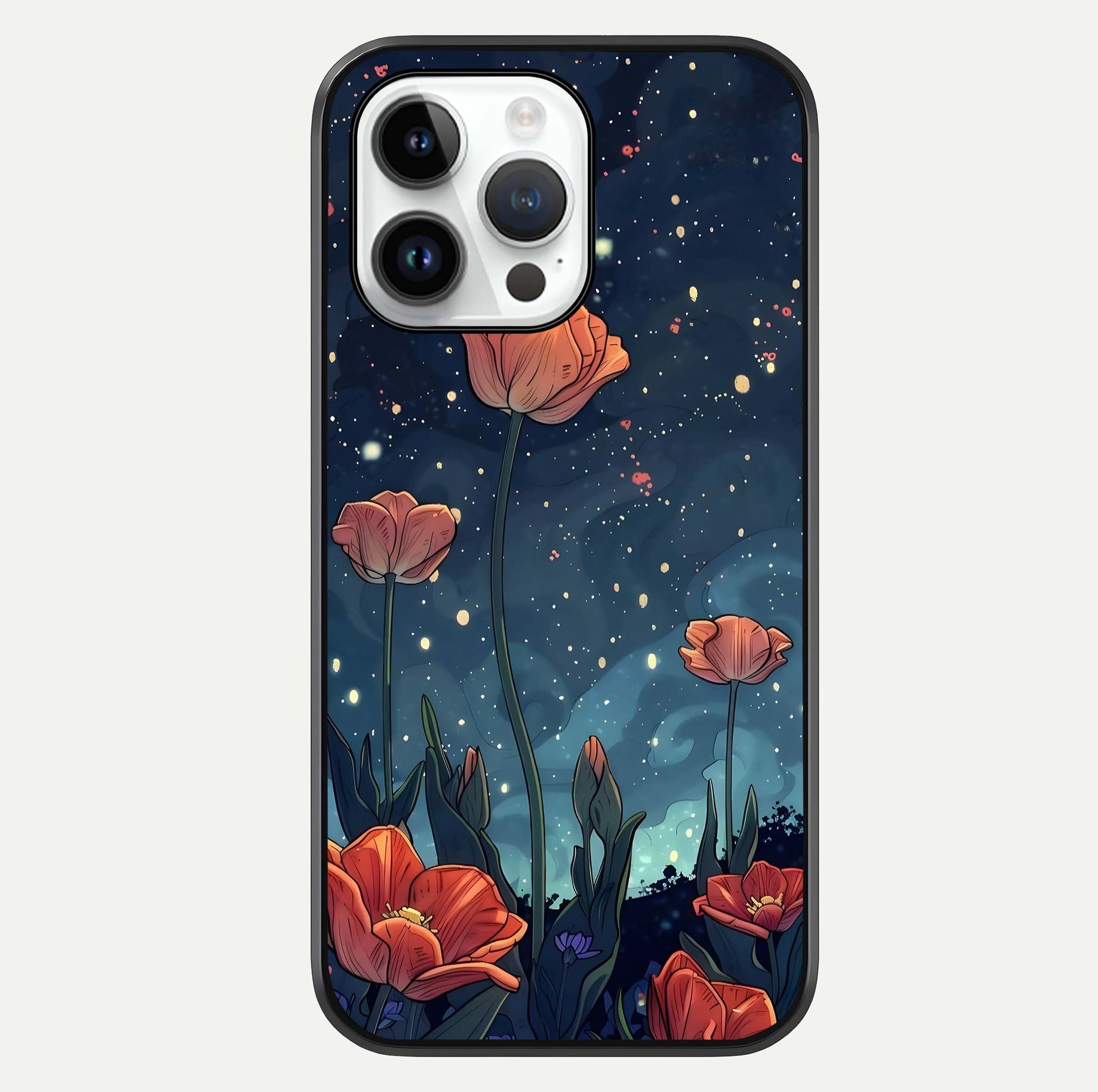 Midnight Tulip Glow Glass Case For iPhone 14 Pro by Custom World