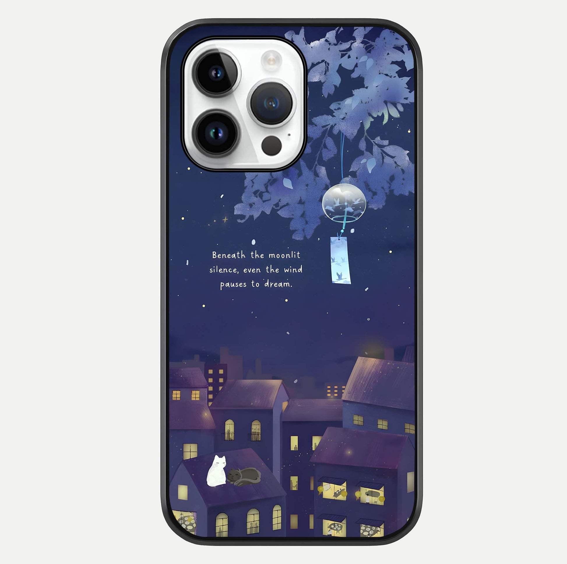 Moonlit Cat Silence Glass Case For iPhone 14 Pro by Custom World