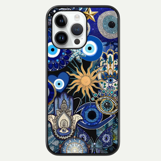 Mystic Blue Evil Eye Glass Case For iPhone 14 Pro by Custom World