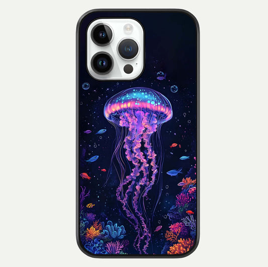Neon Jellyfish Glass Case For iPhone 14 Pro by Custom World