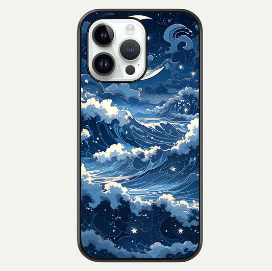 Ocean Moon Waves Glass Case For iPhone 14 Pro by Custom World