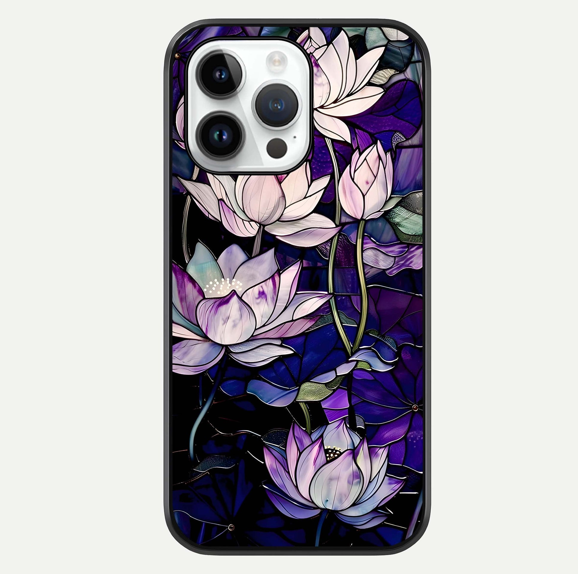 Purple Lotus Pattern Glass Case For iPhone 14 Pro by Custom World
