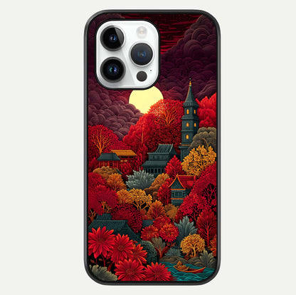 Scarlet Autumn Temple Glass Case For iPhone 14 Pro by Custom World