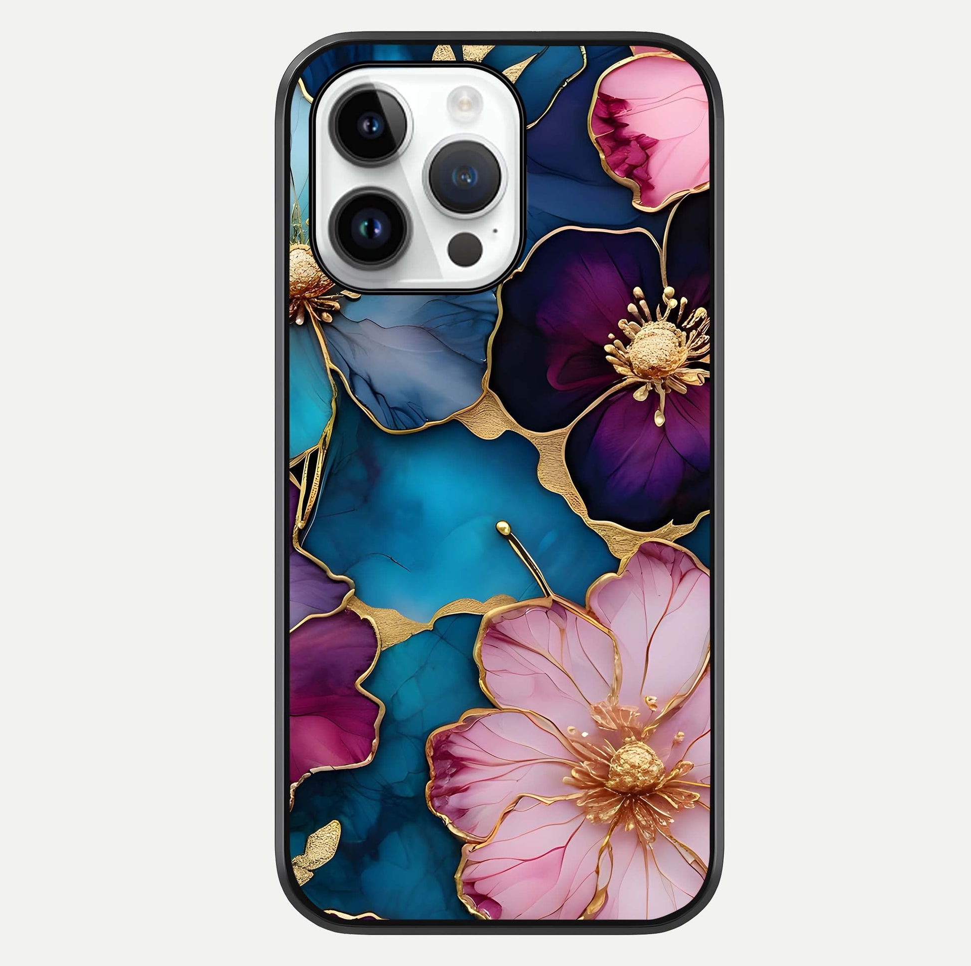 Sparkle Floral Glass Case For iPhone 14 Pro by Custom World
