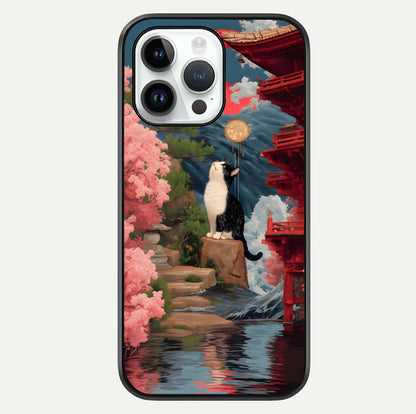 Temple Cat Scenery Glass Case For iPhone 14 Pro by Custom World