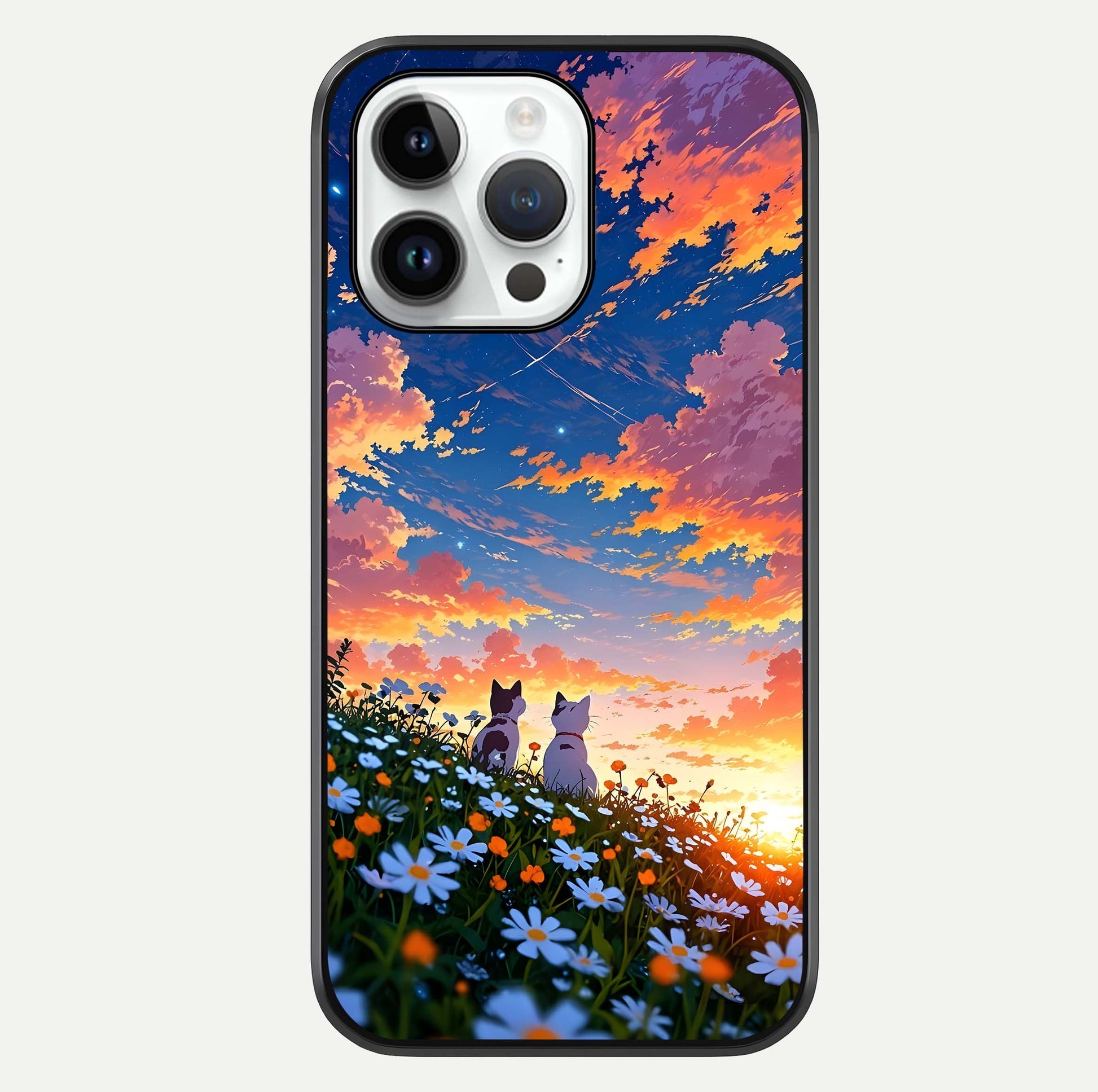 Two Cats Friends Glass Case For iPhone 16 Pro by Custom World