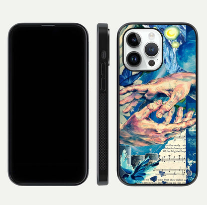 Aesthetic Divider Glass Case for iPhone 16 Pro front and back view layout showing black front display and minimal divider glass back