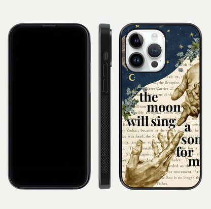 Aesthetic Divine Glass Case for iPhone 16 Pro front and back view layout showing black front display and divine art glass back