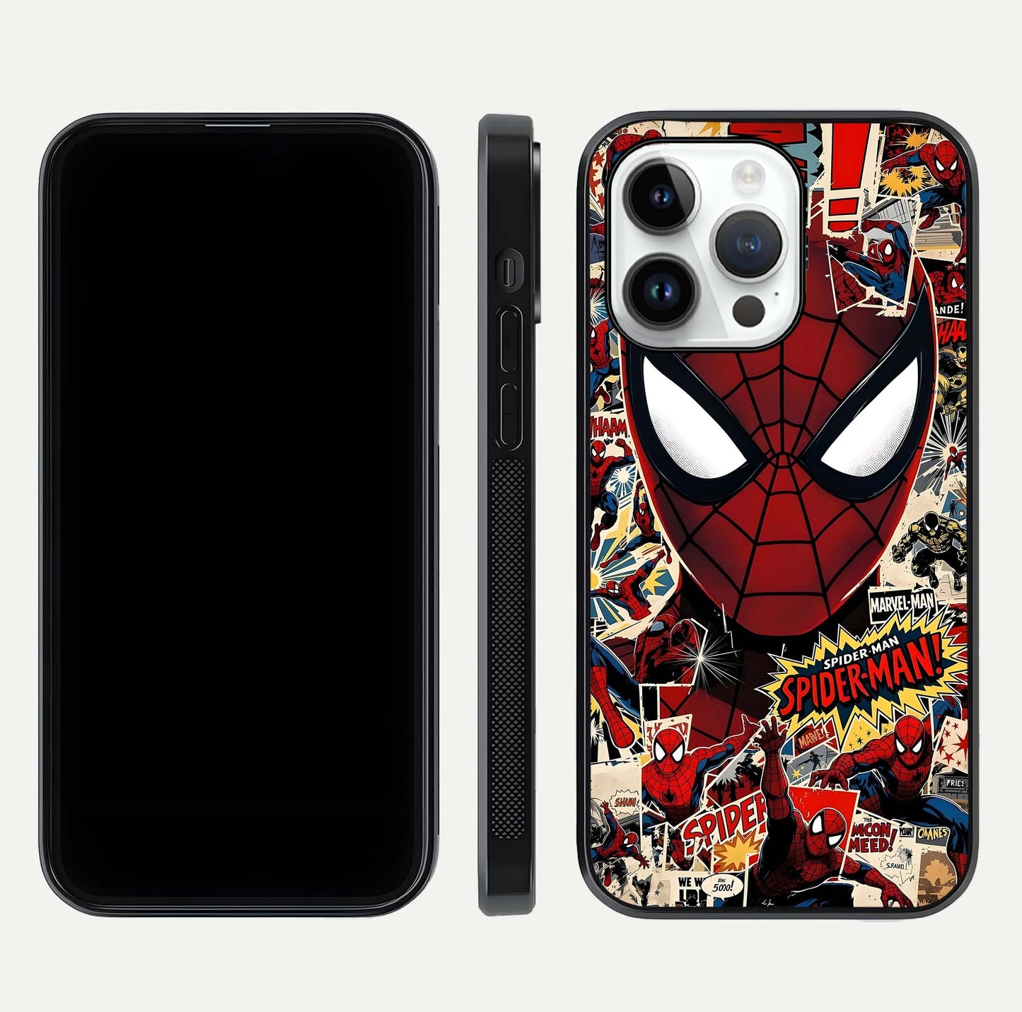 Aesthetic Wonder Spider Glass Case for iPhone 16 Pro dual-view layout showing premium glass shine and strong edge design