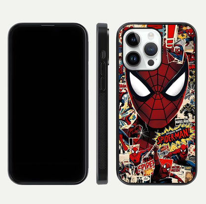 Aesthetic Wonder Spider Glass Case for iPhone 16 Pro dual-view layout showing premium glass shine and strong edge design