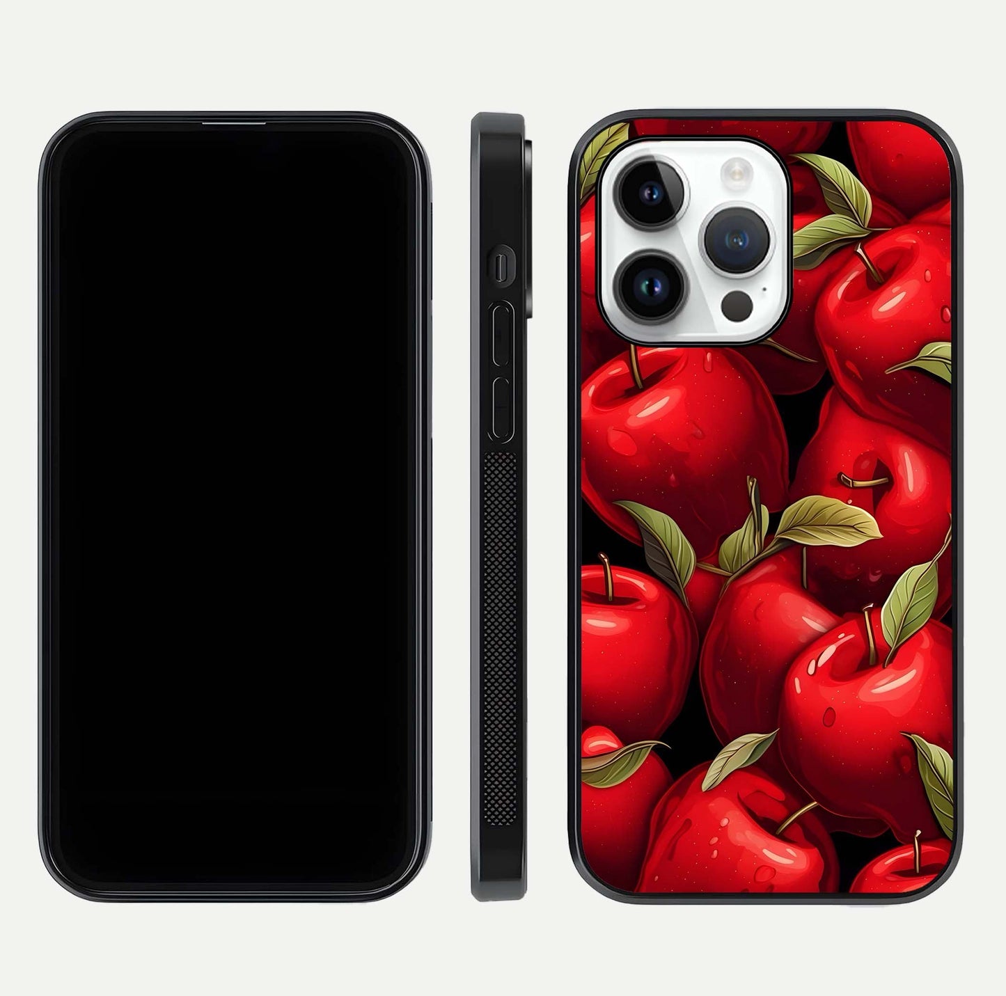 Apple Pattern Glass Case for iPhone 16 Pro front and back layout highlighting clean lines and protective glass finish
