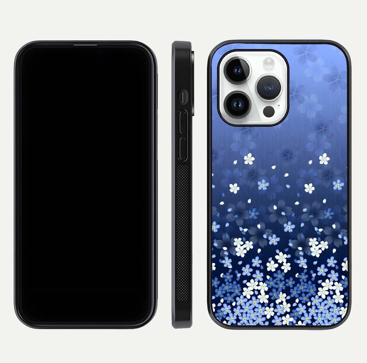 Blue Starry Glass Case for iPhone 16 Pro dual-view layout showing star spread and smooth edge shine