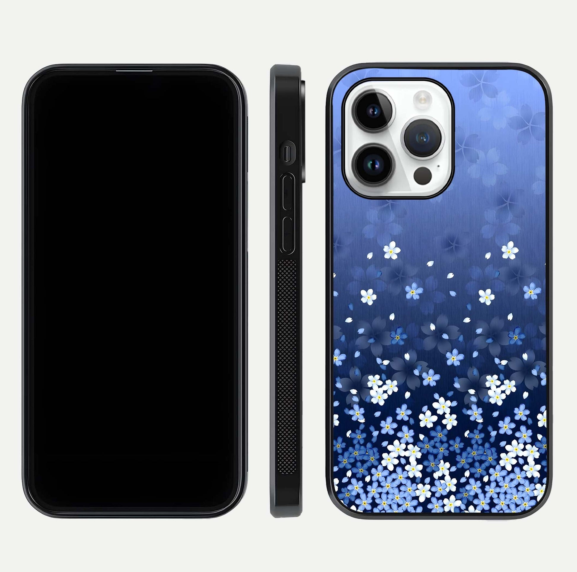 Blue Starry Glass Case for iPhone 16 Pro dual-view layout showing star spread and smooth edge shine
