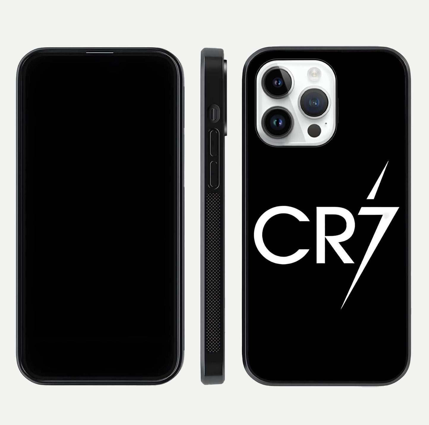 CR7 Elite Strike Glass Case for iPhone 14 Pro dual-view layout showing sport tones and edge clarity