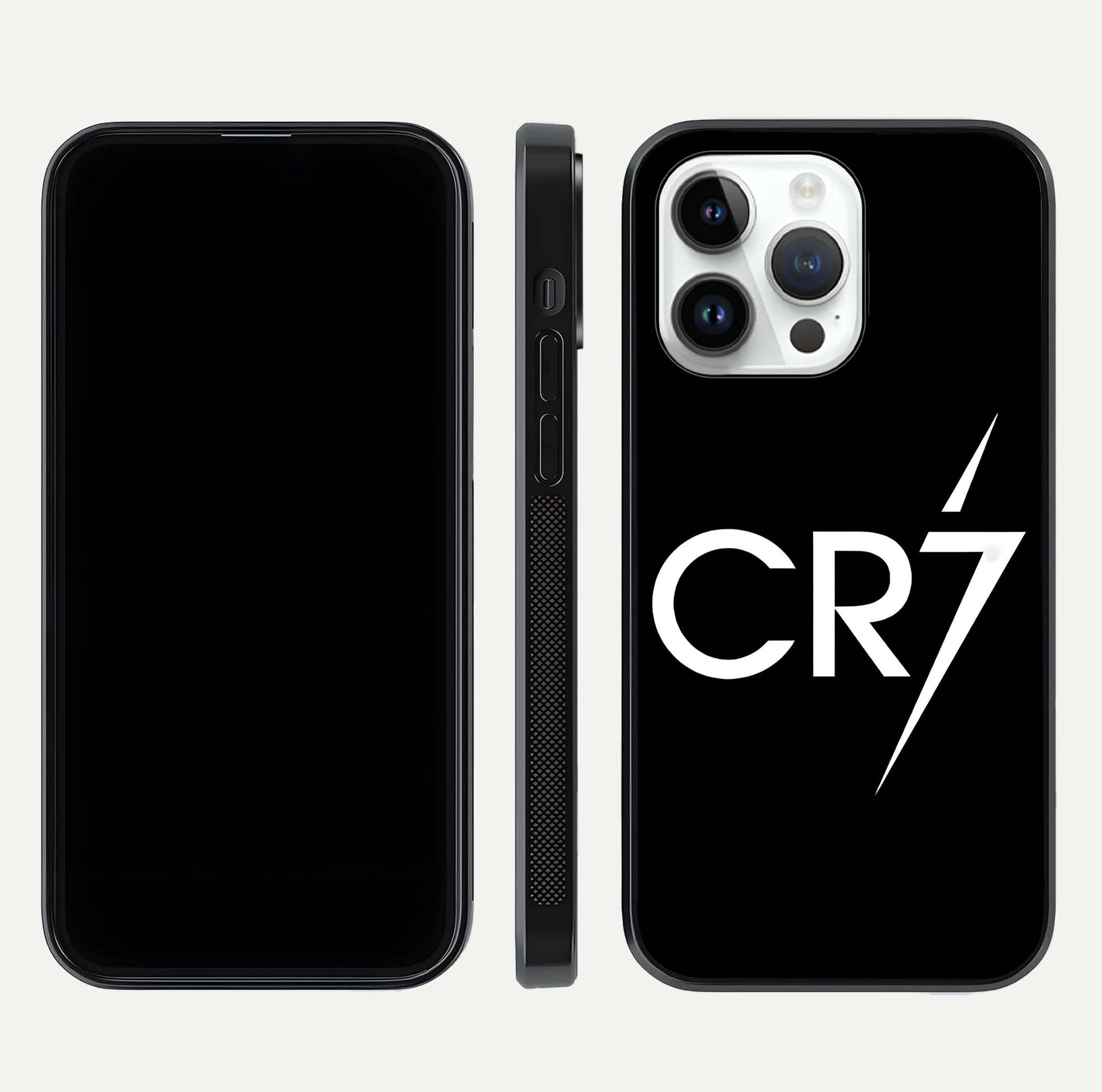 CR7 Elite Strike Glass Case for iPhone 14 Pro dual-view layout showing sport tones and edge clarity