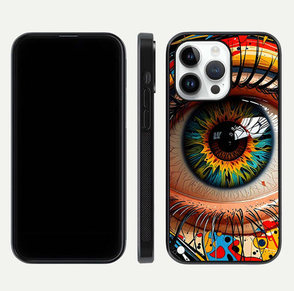 Colorful Eye Glass Case for iPhone 14 Pro dual-view layout displaying vivid tones and smooth glass edges