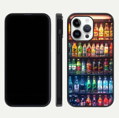 Colorful Soda Bottles Glass Case for iPhone 14 Pro dual-view layout displaying playful tones and gloss clarity