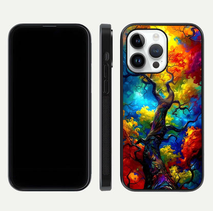 Colorful Tree Glass Case for iPhone 14 Pro dual-view layout displaying balanced tones and smooth edges