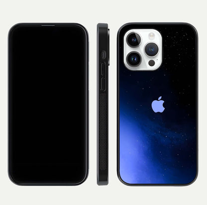 Cosmic Blue Apple Glass Case for iPhone 14 Pro dual-view layout displaying cosmic tones and glass edges