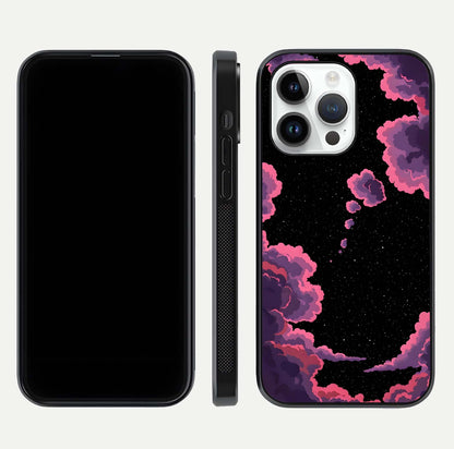 Cosmic Cloud Journey Glass Case for iPhone 14 Pro dual-view layout displaying celestial tones and edge clarity
