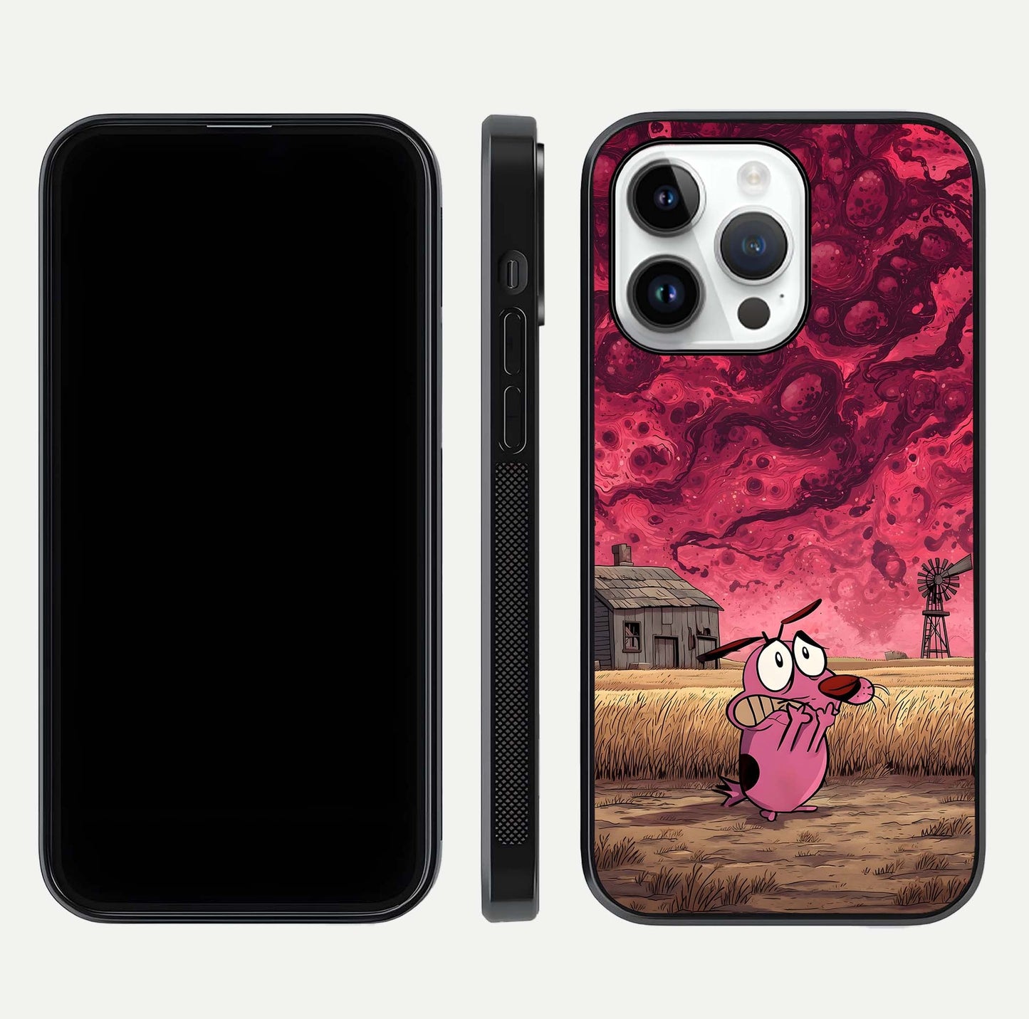 Courage Under Sky Glass Case for iPhone 14 Pro dual-view layout displaying text alignment and glass finish
