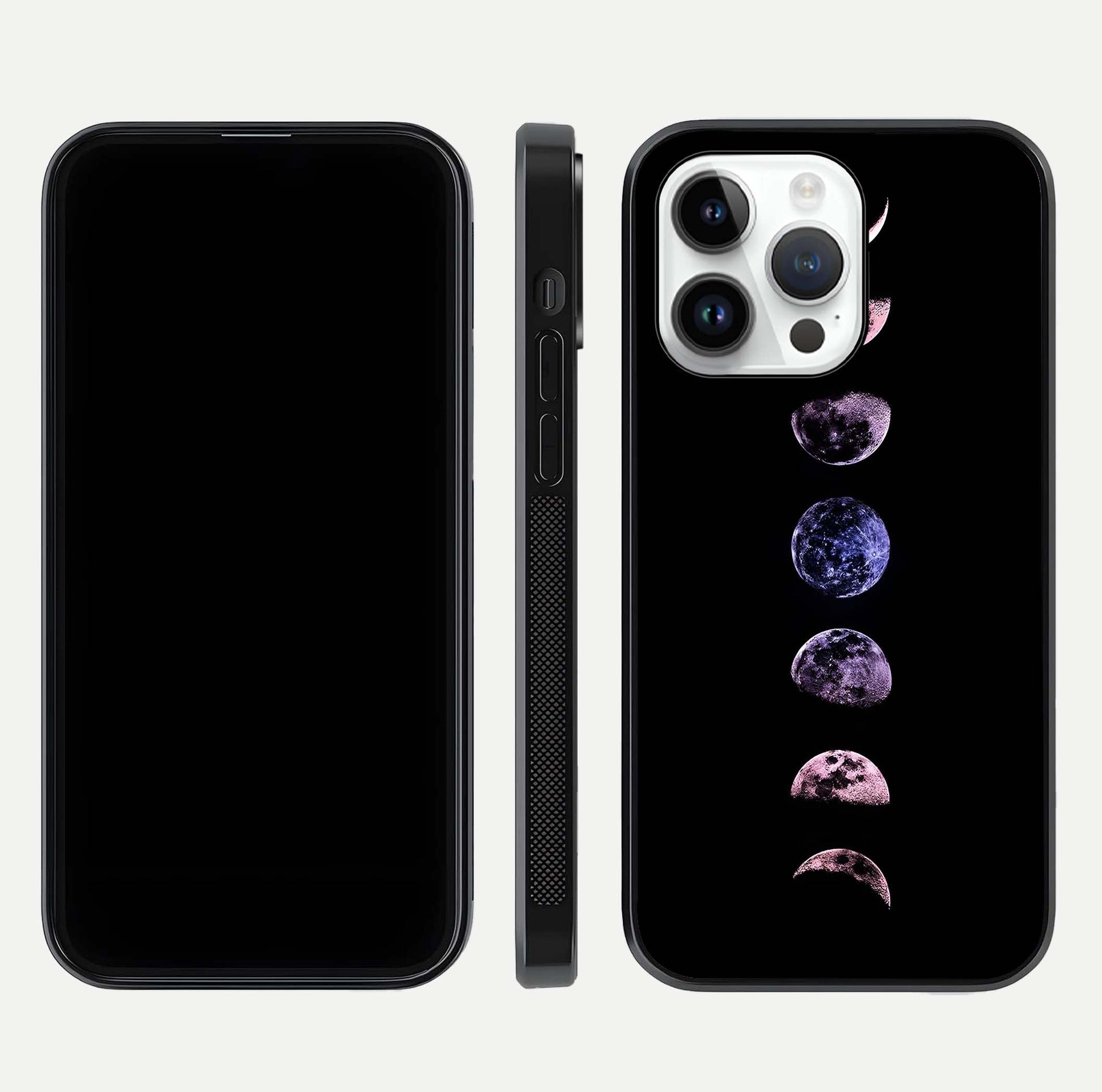 Crimson All Planets Glass Case for iPhone 14 Pro dual-view layout displaying crimson tones and curved edges