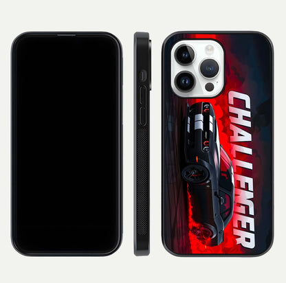 Crimson Challenger Fury Glass Case for iPhone 14 Pro dual-view layout displaying bold tones and edge polish