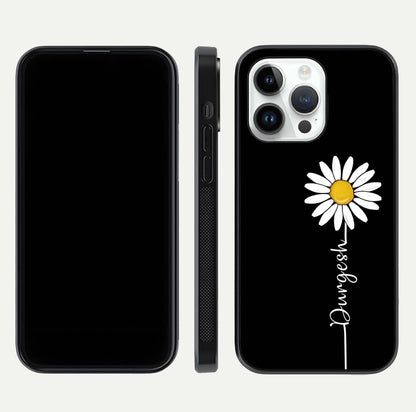 Custom Name White Flower Glass Case for iPhone 14 Pro dual-view layout showing elegant floral tone and curved edge finish