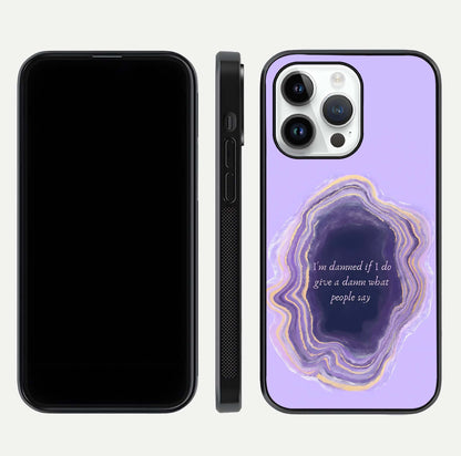 Damned People Quote Glass Case for iPhone 14 Pro dual-view layout displaying modern print and glass clarity