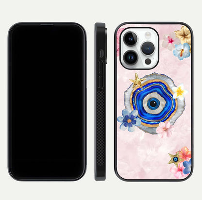Divine Aura Bloom Glass Case for iPhone 14 Pro dual-view layout displaying divine color tones and smooth edges