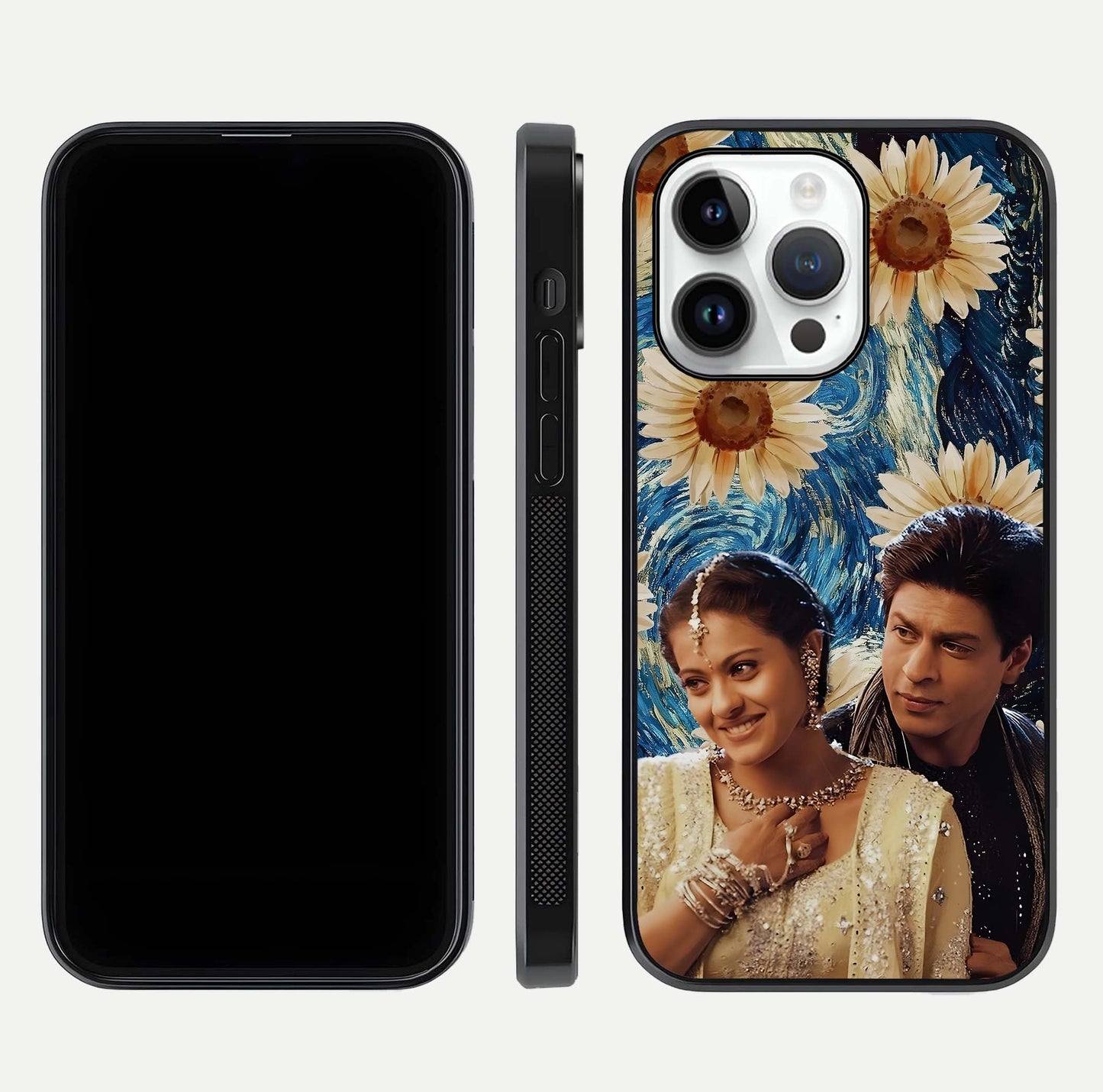 Eternal Love Story Glass Case for iPhone 14 Pro dual-view layout displaying soft hues and smooth glass