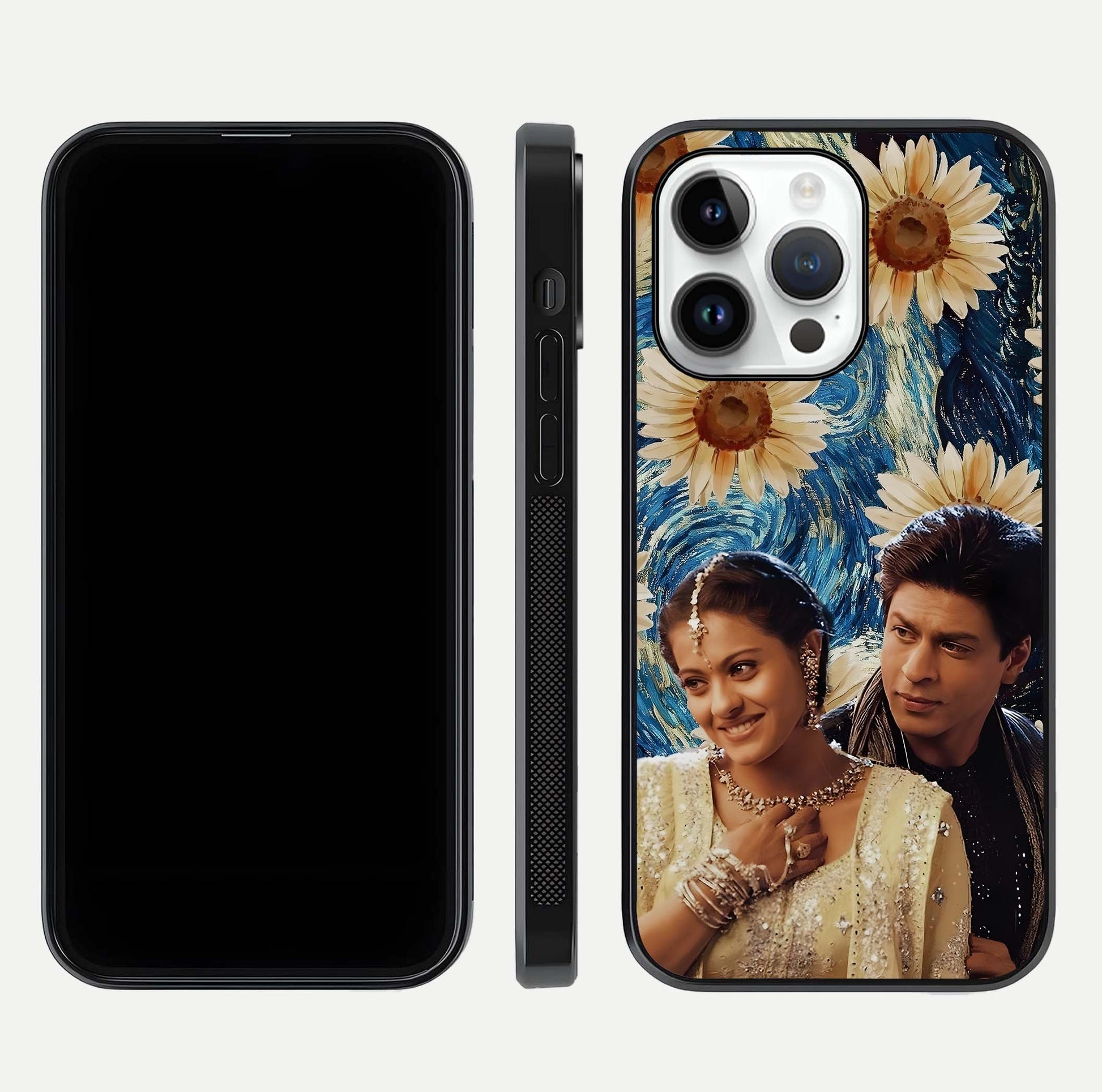 Eternal Love Story Glass Case for iPhone 14 Pro dual-view layout displaying soft hues and smooth glass
