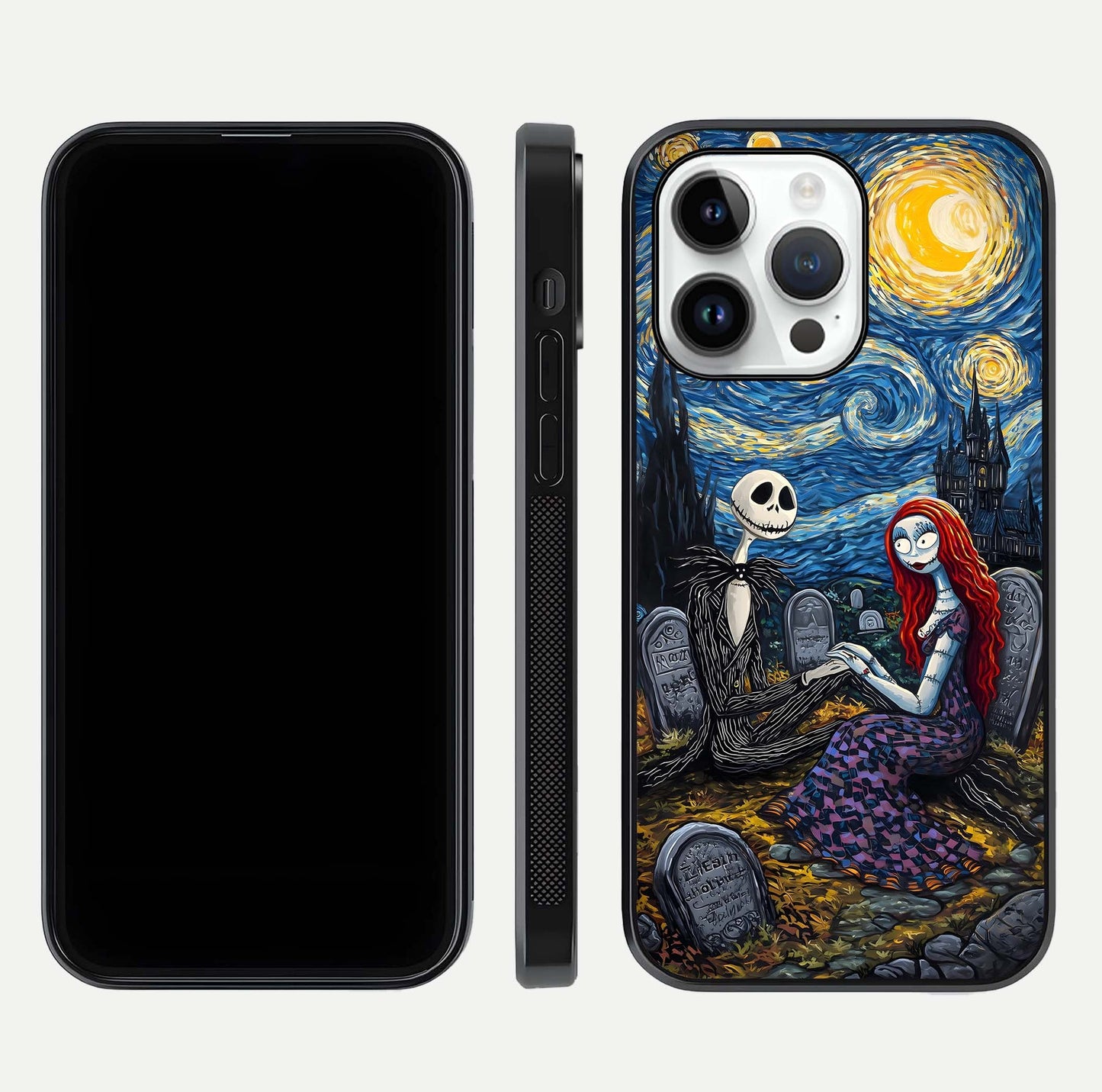 Eternal Night Love Glass Case for iPhone 14 Pro dual-view layout displaying HD art and curved polish