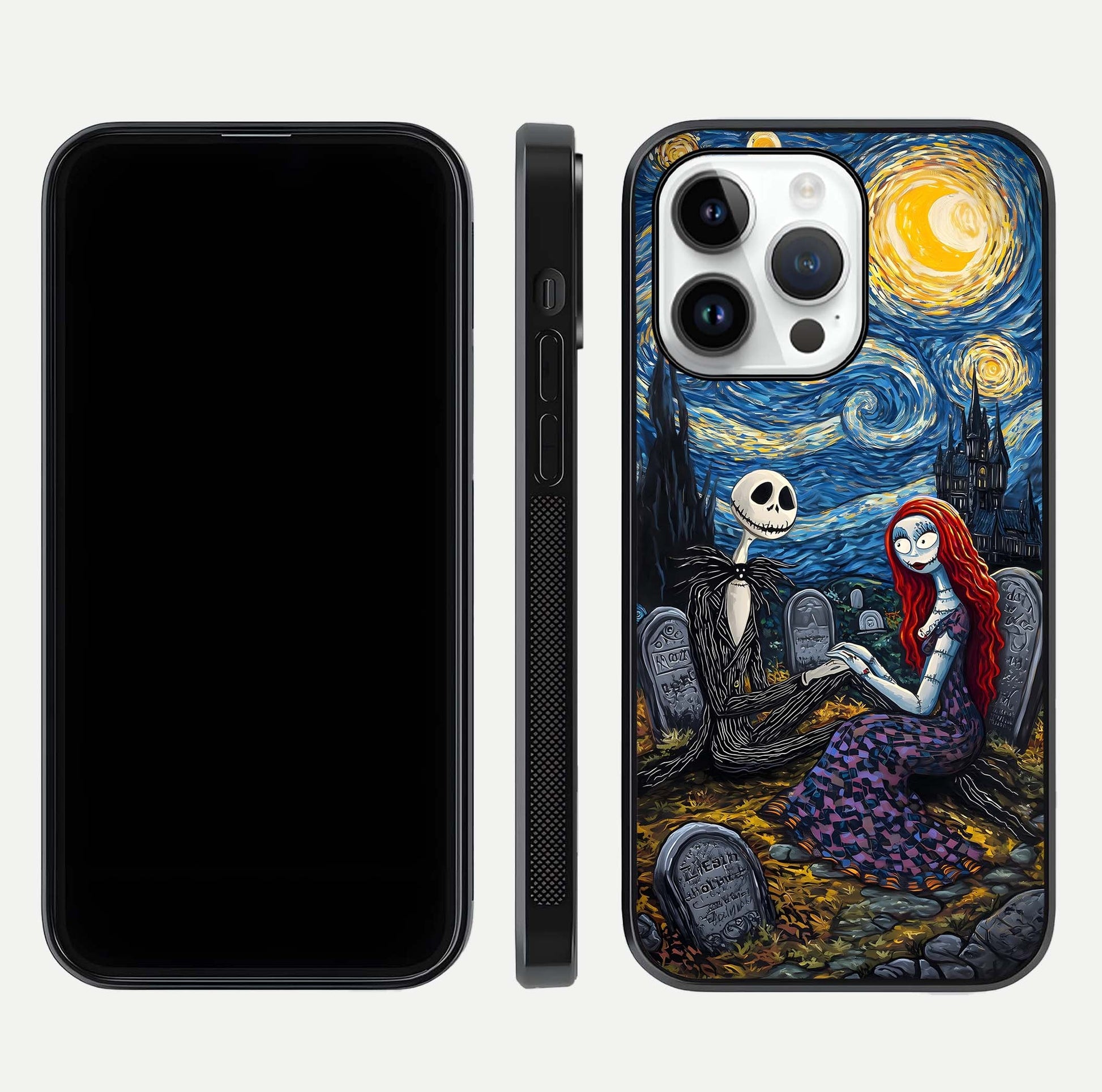 Eternal Night Love Glass Case for iPhone 14 Pro dual-view layout displaying HD art and curved polish